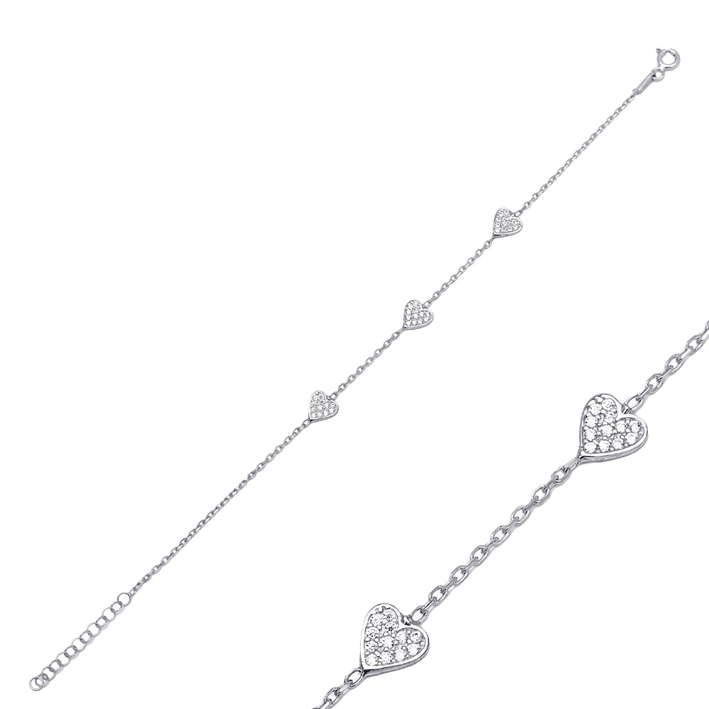 Mira Bracelet in sterling silver with pavé CZ hearts