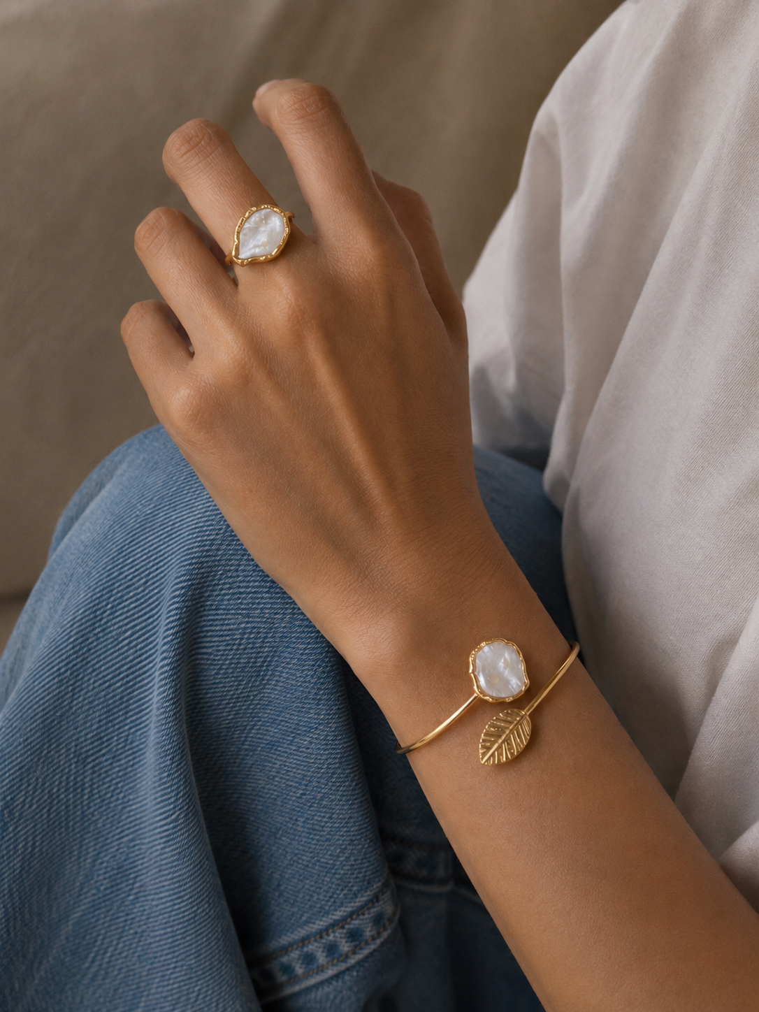 Mother of Pearl Stone Ring - mother of pearl, detail view