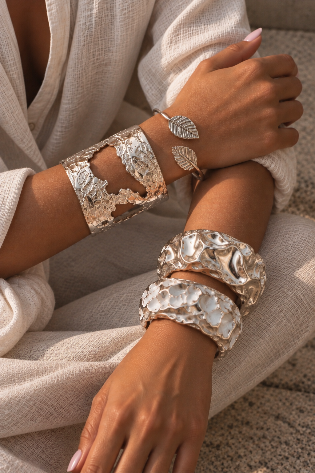 Bold sculptural molten cuff bracelet