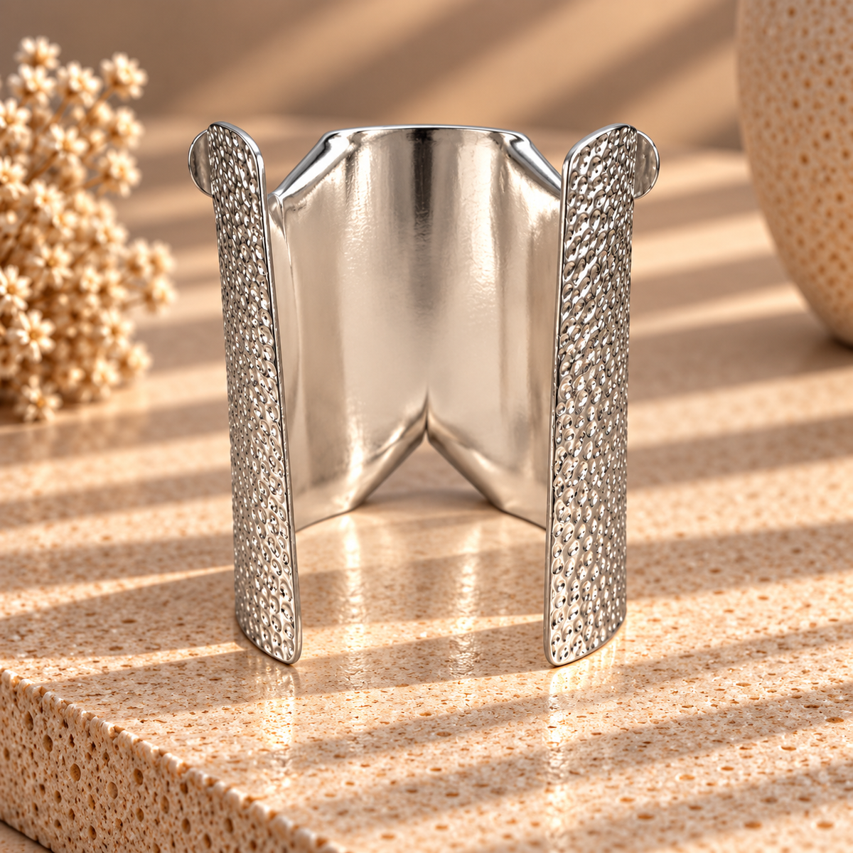 Verona Hammered Cuff Bracelet - side view
