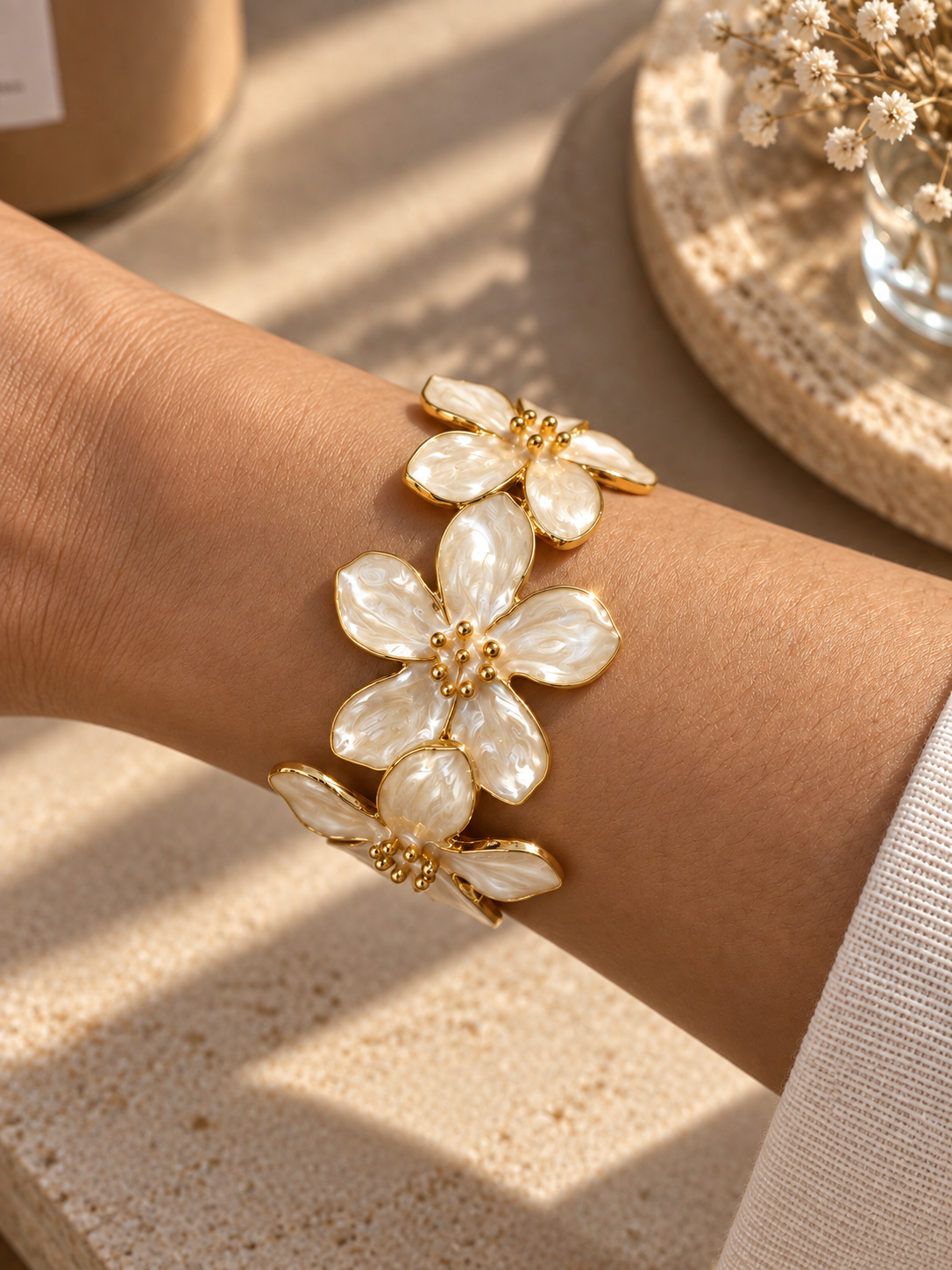 Fleur Floral Cuff Bracelet - side view