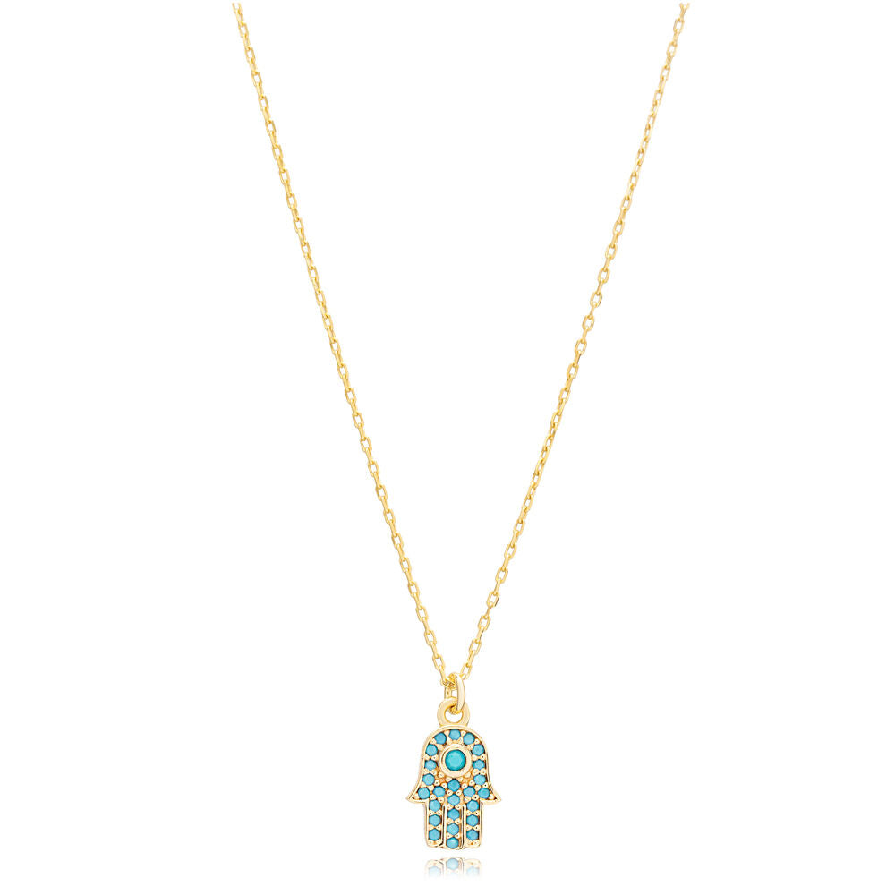 Elena turquoise hamsa necklace in gold