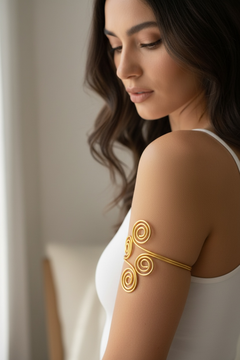 Nefara Arm Cuff - gold plated, side view