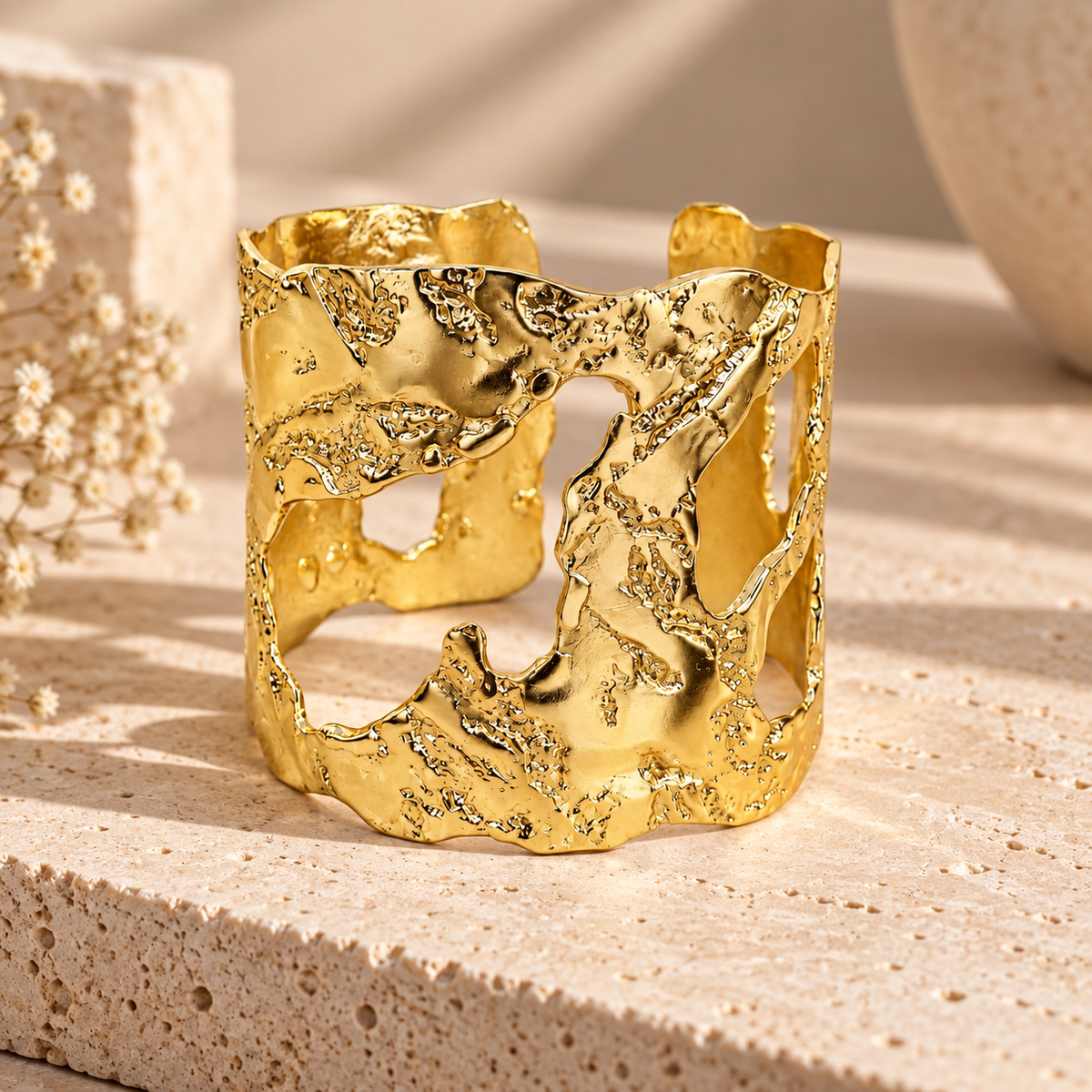 Organic molten finish cuff bracelet