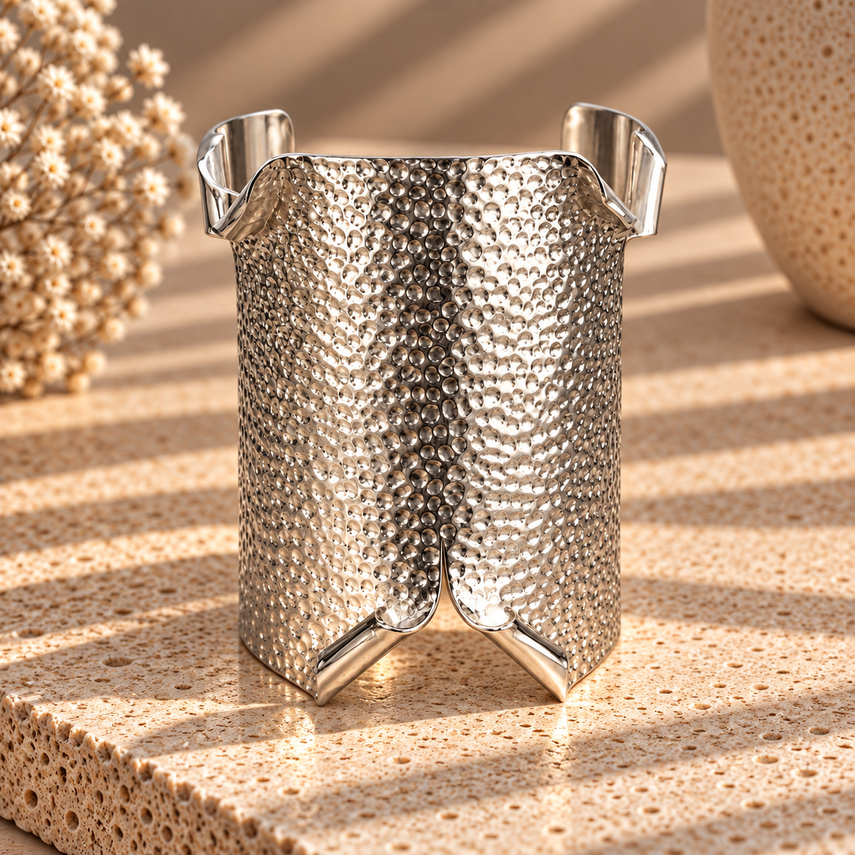 Verona Hammered Cuff Bracelet - styled