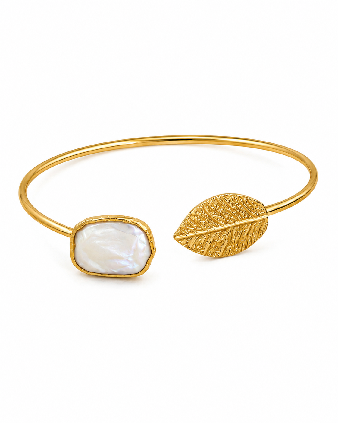 Dalia pearl leaf cuff bracelet in gold
