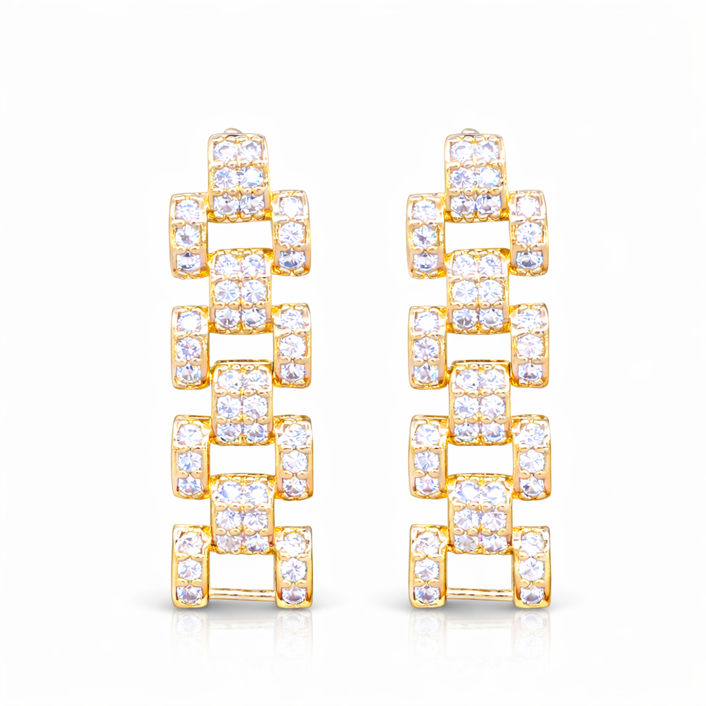 Sabine Link Earrings in 18K gold filled with pave cubic zirconia links