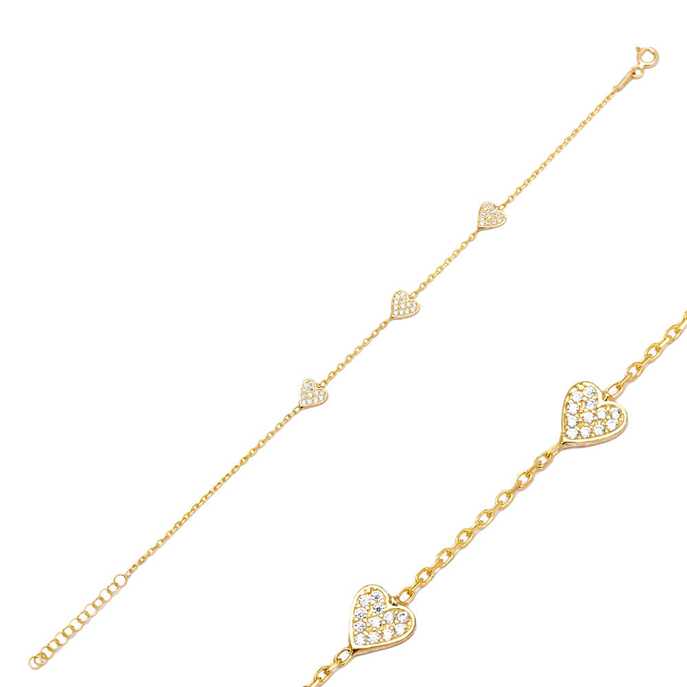 Mira Bracelet in gold plated sterling silver with pavé CZ hearts