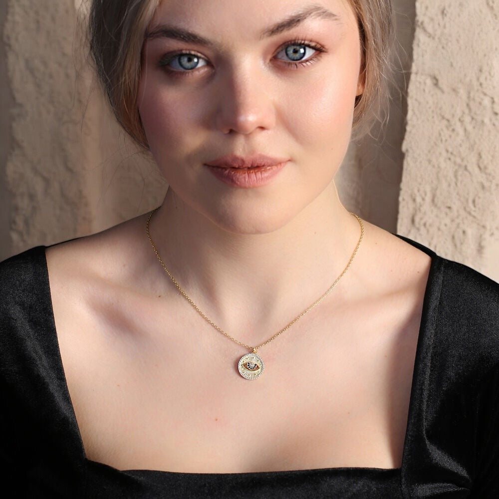 Naya evil eye necklace worn