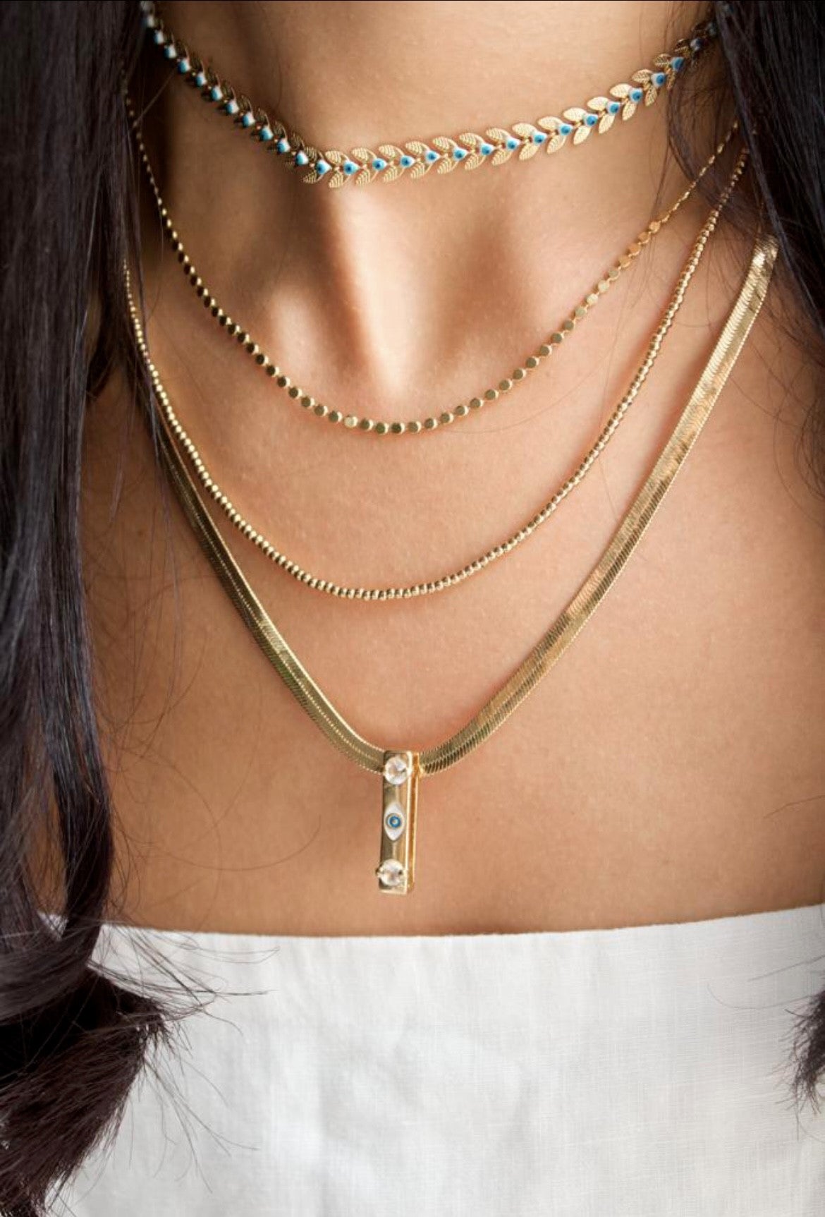 Evil Eye Arrow Choker - gold-filled, detail view